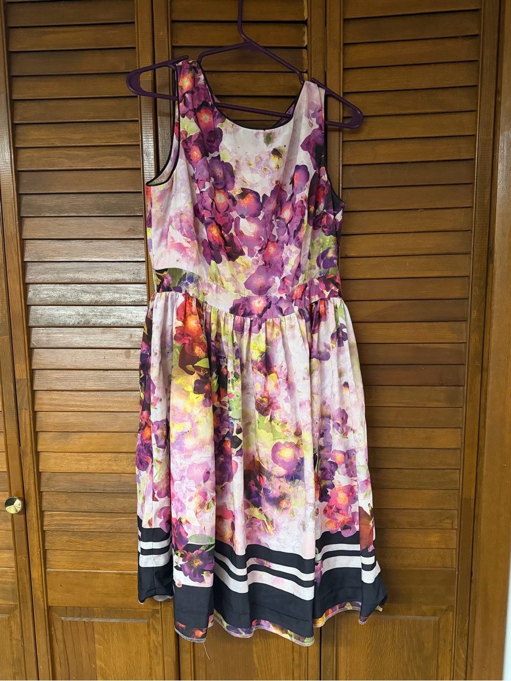 Liz Claiborne Pink and Purple Floral Midi Dress with Contrast Hem